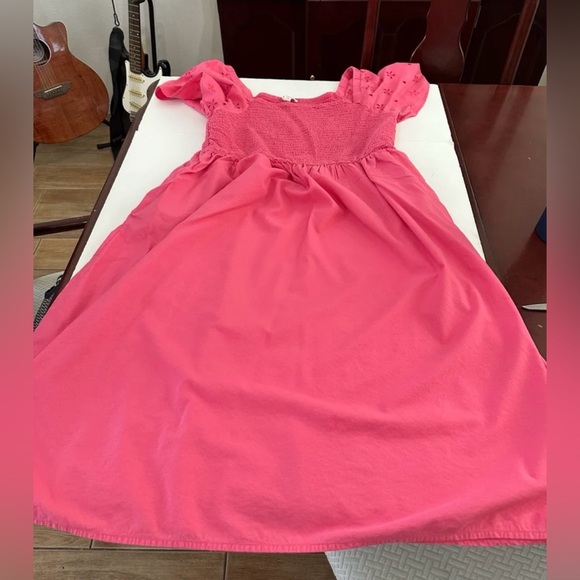 Beachlunchlounge Smocked Midi Dress Barbie Pumps Color Short Eyelet Sleeves XL - Picture 9 of 10